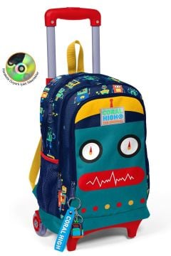 Coral High Kids Lacivert Çivit Robot Desenli Üç Bölmeli Çekçekli Okul Sırt Çantası 23380