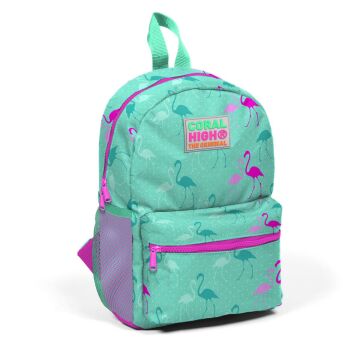 Coral High Minik Yuva Sırt Çantası Su Yeşili Neon Pembe Flamingo Desenli İki Bölmeli 23339