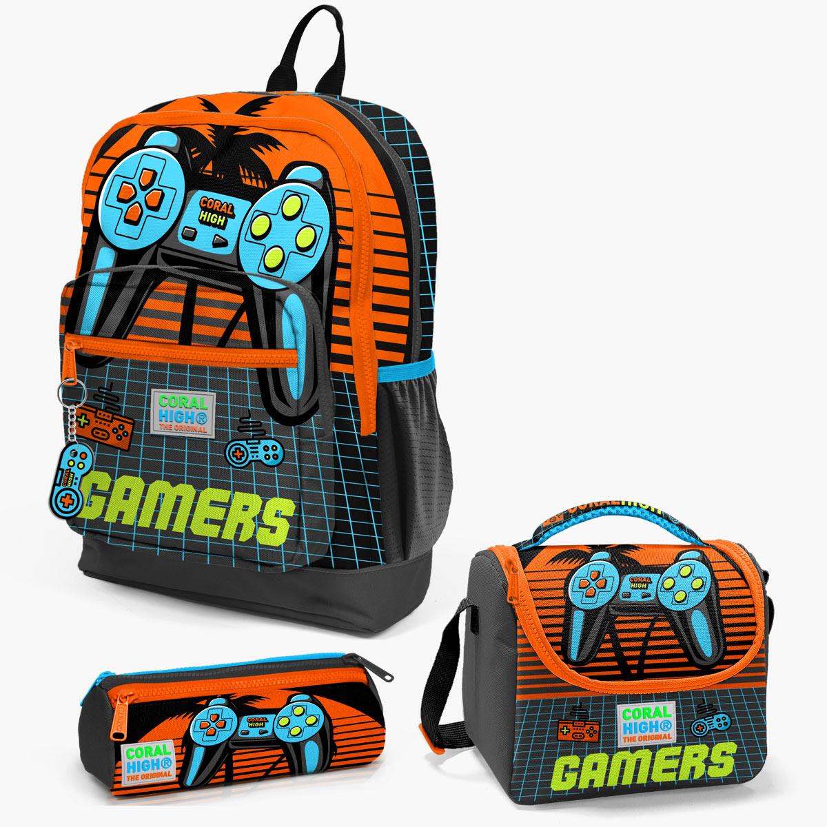 Coral High Kids Gri Turuncu Gamer Desenli 3’lü Okul Çanta Seti SET0123746