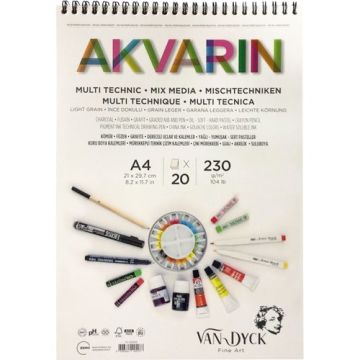 Van Dyck Akvarin Çok Amaçlı Defter A4 230GR Spiralli 20 Yaprak