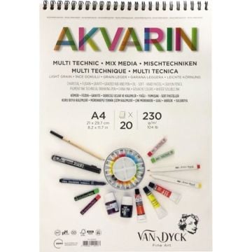 Van Dyck Akvarin Çok Amaçlı Defter A4 230GR Spiralli 20 Yaprak