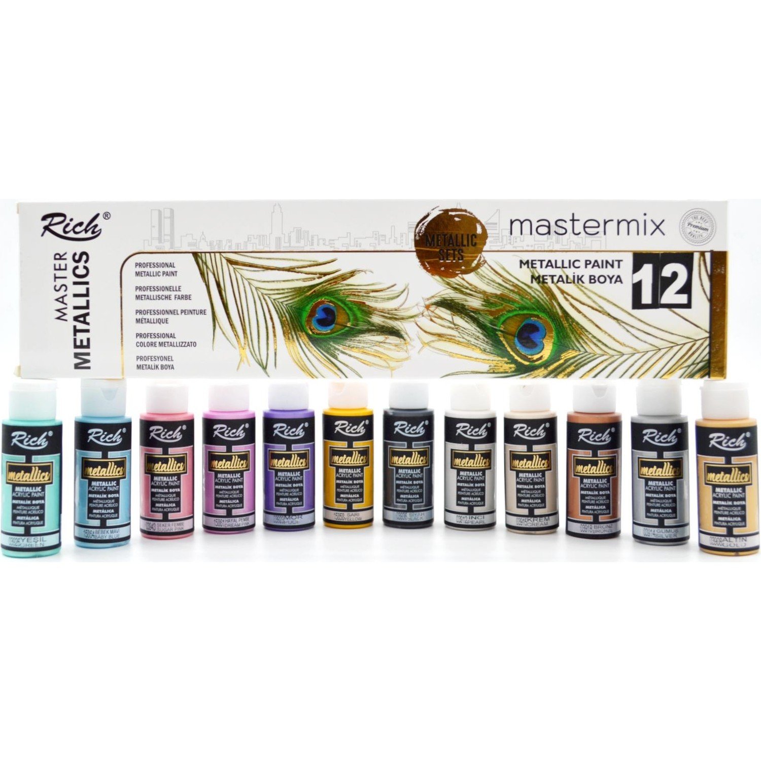 Rich Mastermix Akrilik Boya Seti 12 Renk 60 cc Metalik Renkler