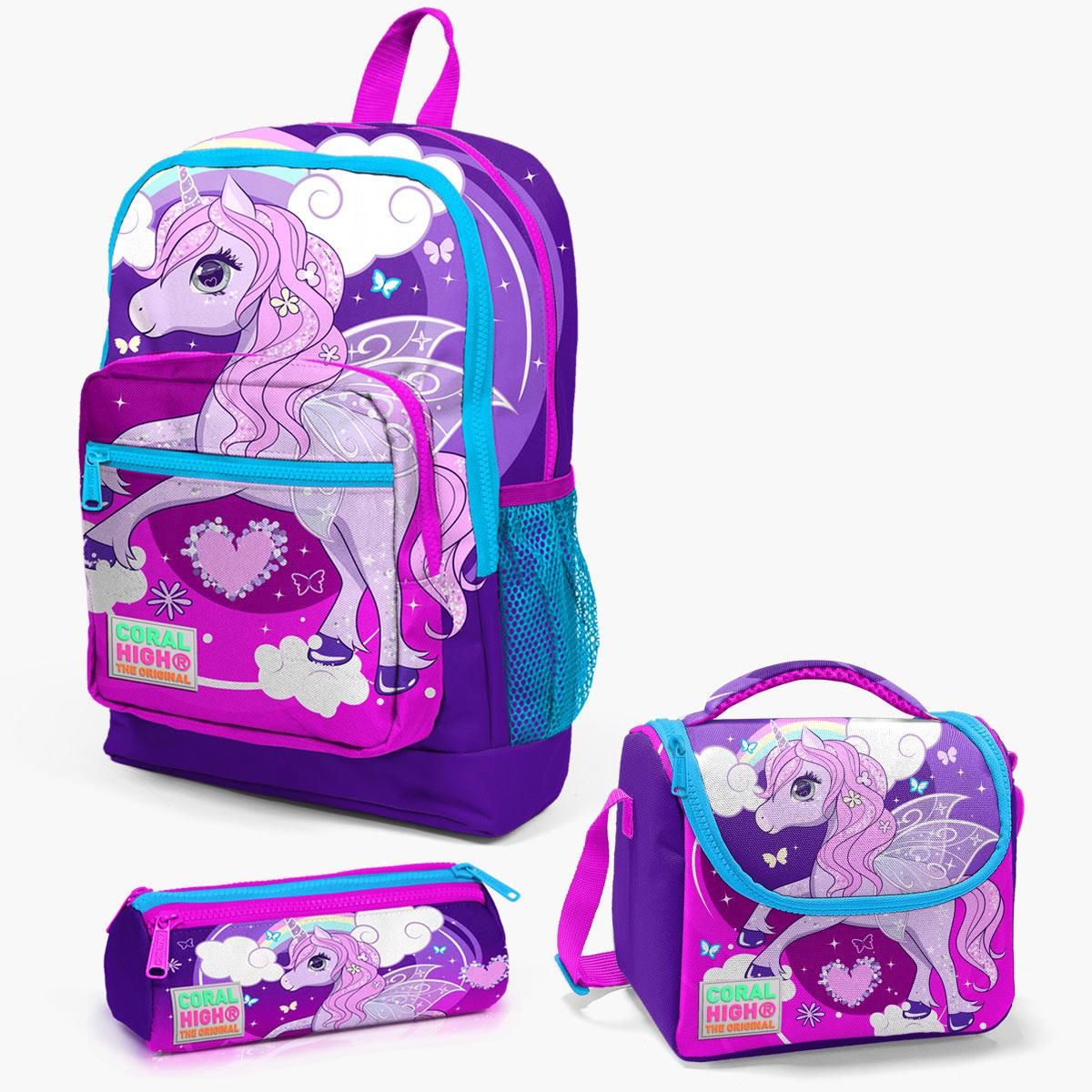 Coral High Kids Mor Pembe Unicorn Desenli 3’lü Okul Çanta Seti SET0123708