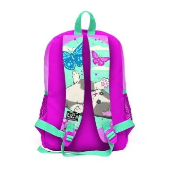 Coral High Kids Su Yeşili Pembe Kedi Desenli 3’lü Okul Çanta Seti SET0123707