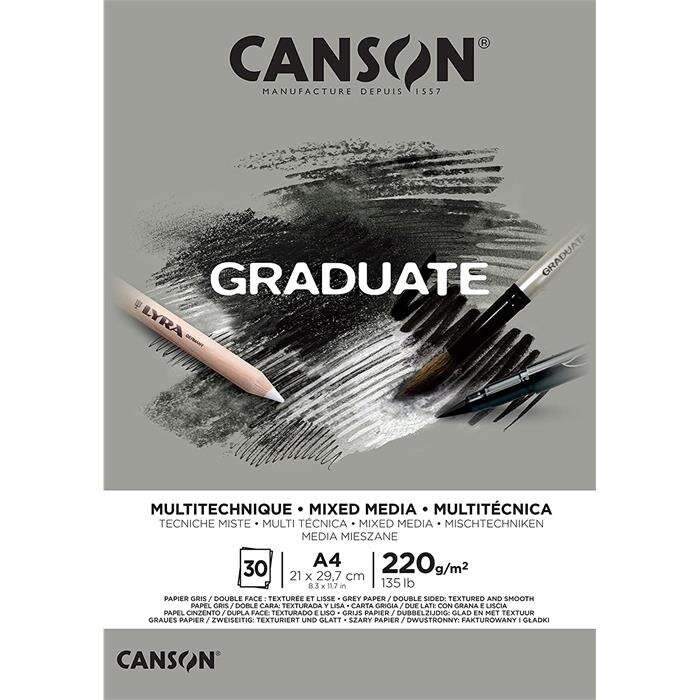 Canson Graduate Mixed Media Grey Gri Ton A4 220 g 30 Yaprak