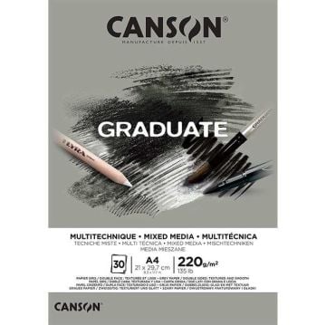 Canson Graduate Mixed Media Grey Gri Ton A4 220 g 30 Yaprak