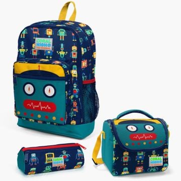 Coral High Kids Lacivert Çivit Robot Desenli 3’lü Okul Çanta Seti SET0123472