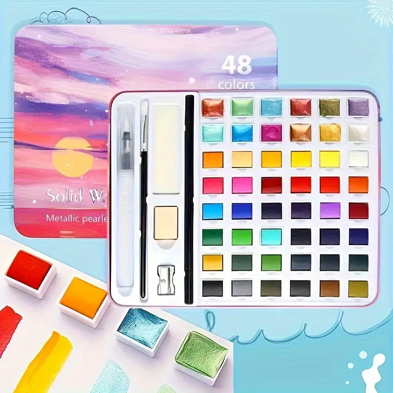 Art Design Tablet Suluboya Seti 48 Renk Metal Kutu