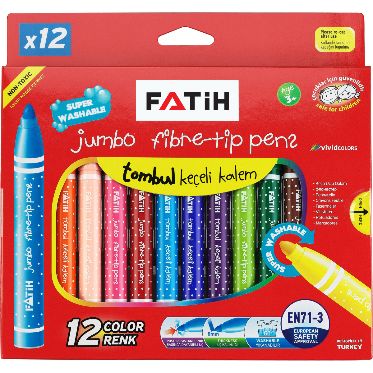 Fatih Yıkanabilir Jumbo Keçeli 12 Renk