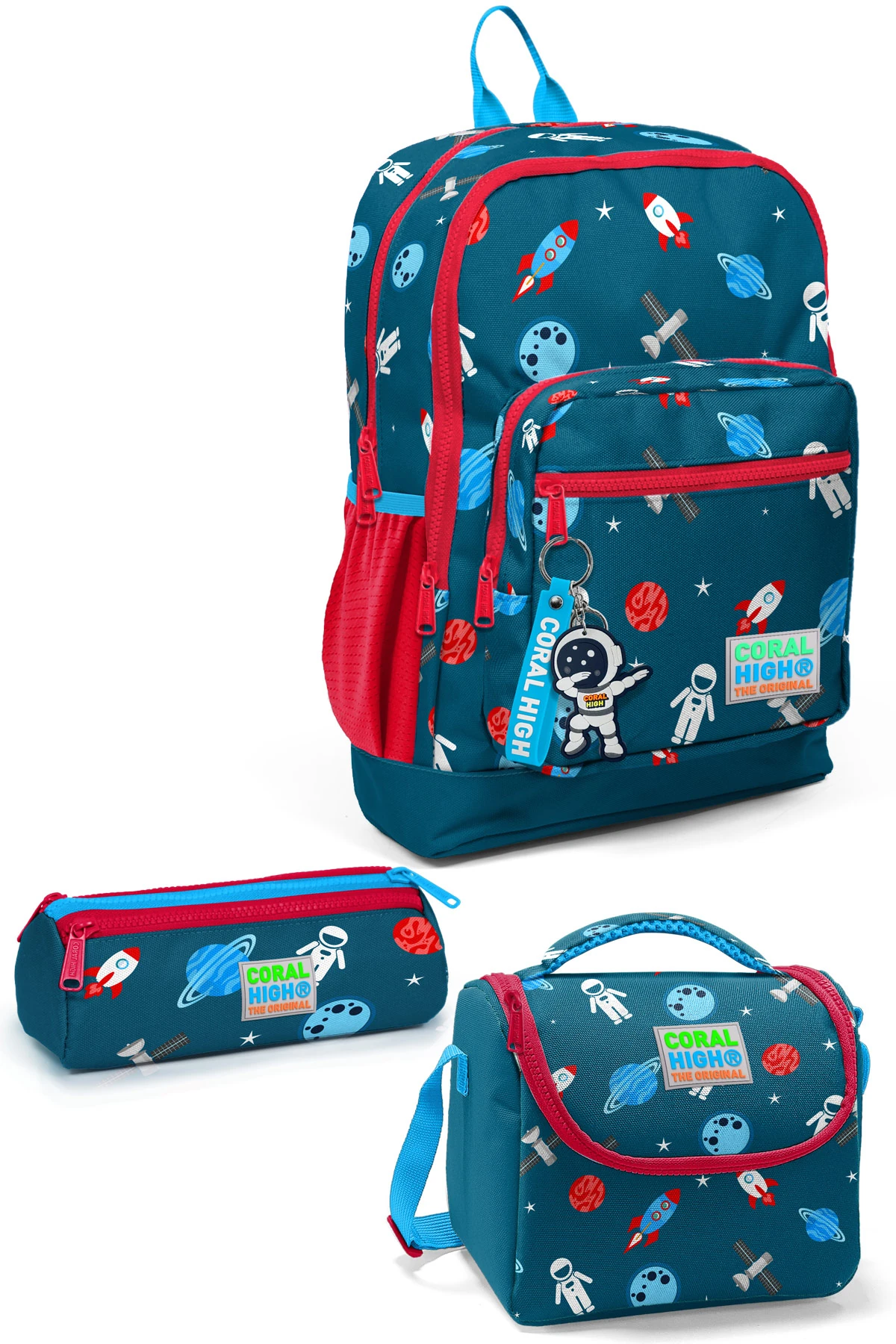 Coral High Kids Civit Kırmızı Uzay Desenli 3’lü Okul Çanta Seti SET0123116
