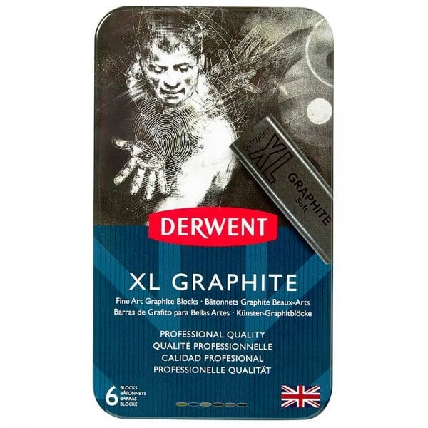 Derwent XL Graphite Block Kalın Grafit Füzen 6'lı Teneke Kutu