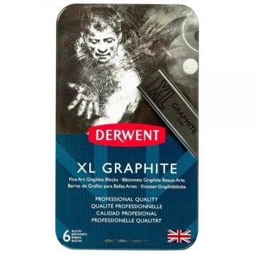 Derwent XL Graphite Block Kalın Grafit Füzen 6'lı Teneke Kutu