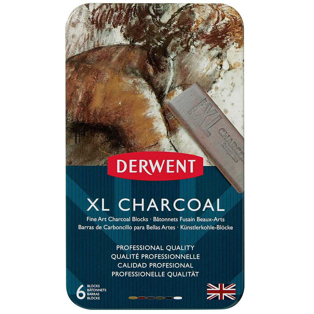 Derwent XL Charcoal Block Kalın Kömür Füzen 6'lı Teneke Kutu