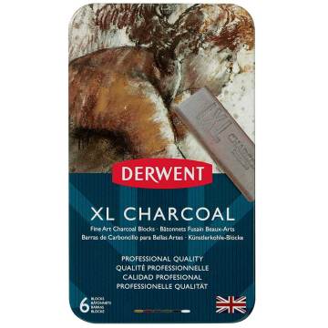 Derwent XL Charcoal Block Kalın Kömür Füzen 6'lı Teneke Kutu