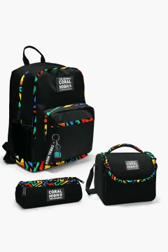Coral High Kids Siyah Grafiti Desenli 3’lü Okul Çanta Seti SET0123633