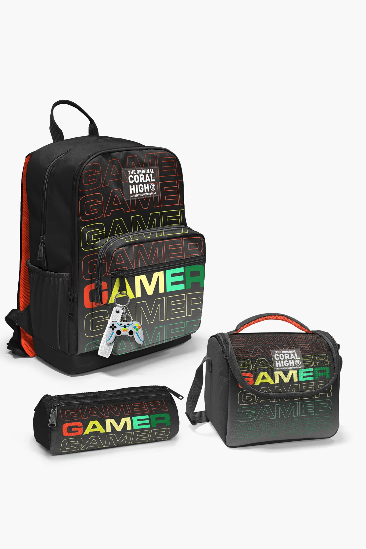 Coral High Kids Siyah Gri Gamer Desenli 3’lü Okul Çanta Seti SET0123640