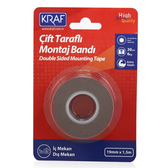Kraf Montaj Bandı Çift Taraflı Extra Güçlü Dış Mekan 19Mm X 1,5M 2520G