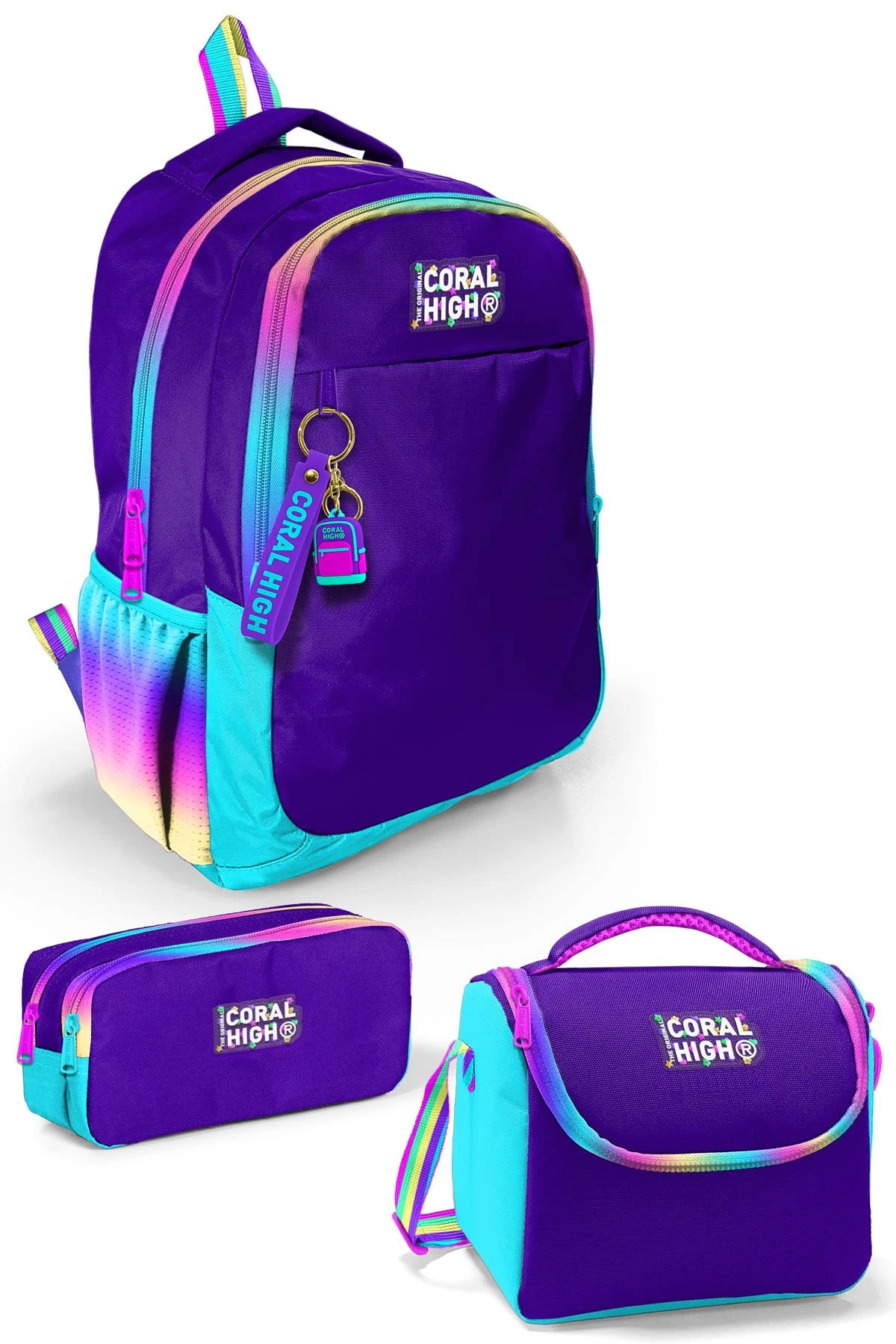 Coral High Kids Rainbow Fermuarlı Mor 3’lü Okul Çanta Seti SET0123662