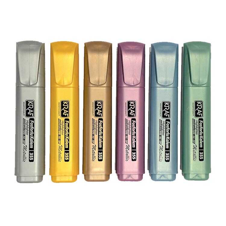 Kraf Metalik Fosforlu Kalem 6 Renk Set