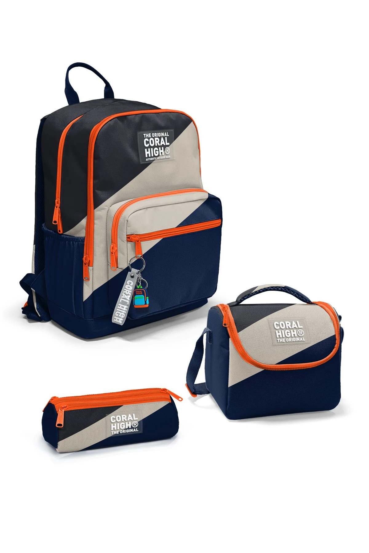 Coral High Kids Lacivert Koyu Gri Bej Renkli 3’lü Okul Çanta Seti SET0123693