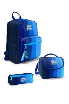 Coral High Kids Mavi Renkli Çizgili 3’lü Okul Çanta Seti SET0123695