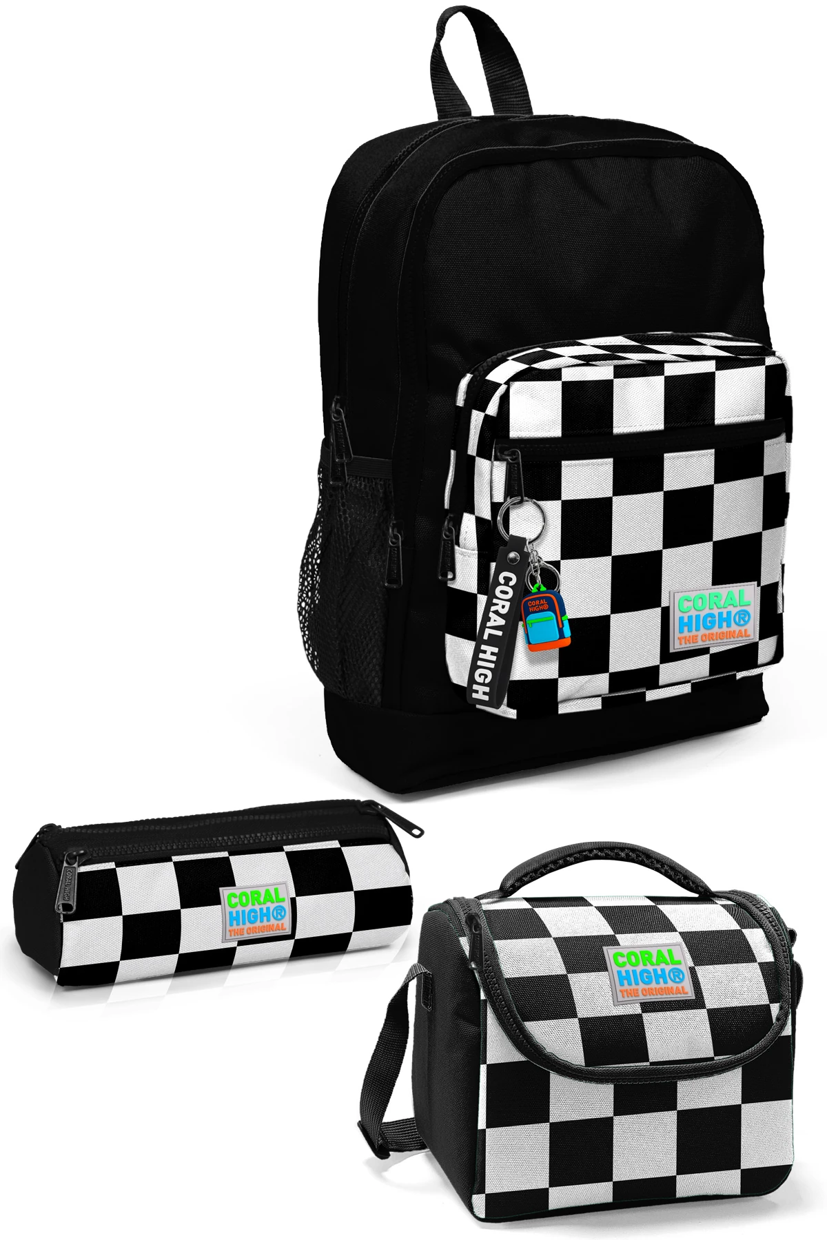 Coral High Kids Siyah Dama Desenli 3’lü Okul Çanta Seti SET0123714