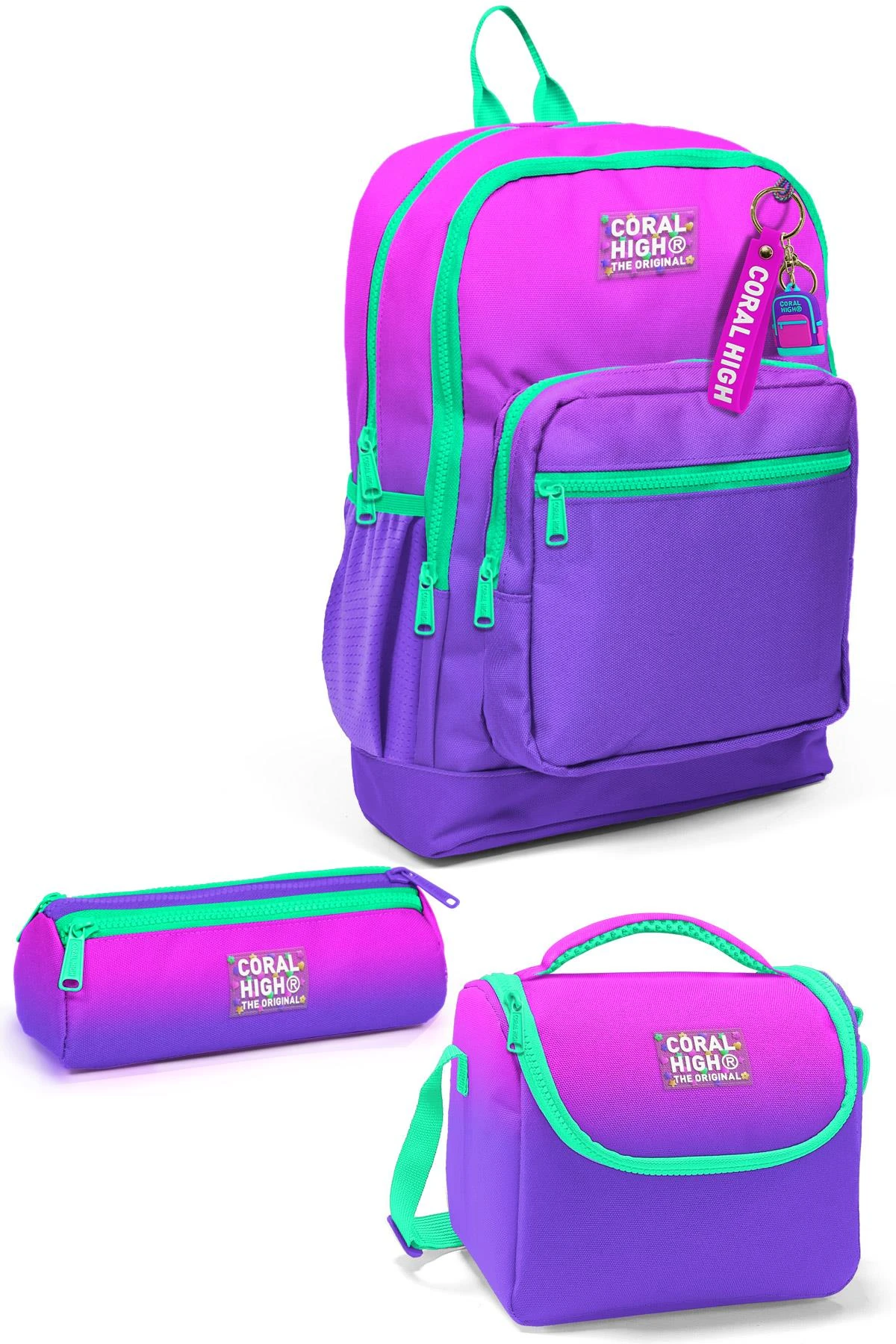 Coral High Kids Pembe Mor Renk Geçişli 3’lü Okul Çanta Seti SET0123762
