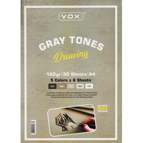 Vox Gri Tonları Karışık 5 Renk Üstten Spiralli Çizim Defteri 160 gr A4 30 Yaprak