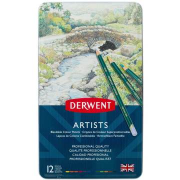 Derwent Artists Kuru Boya Kalemi Metal Kutu 12'li