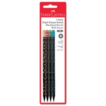 Faber Castell Party Silgili Yuvarlak Kurşun Kalem Siyah Hb 4'lü
