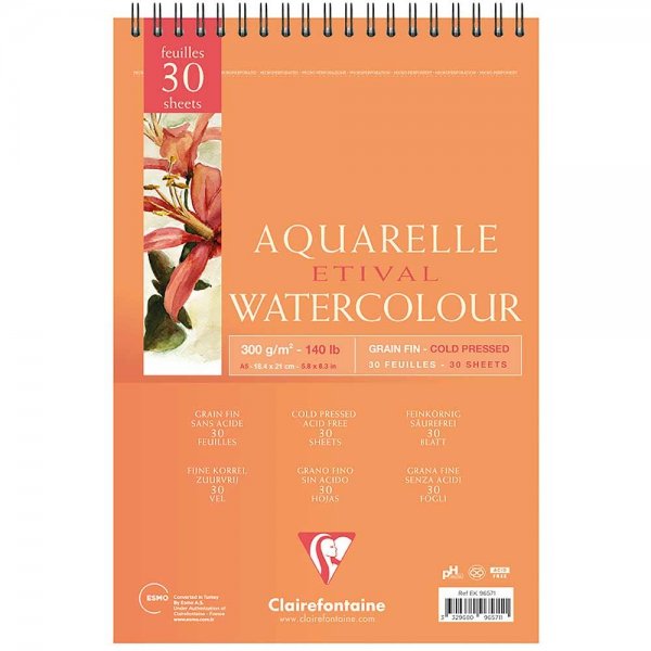 Clairefontaine Etival Cold Pressed 300gr Spiralli Sulu Boya Blok 15 Sayfa A5
