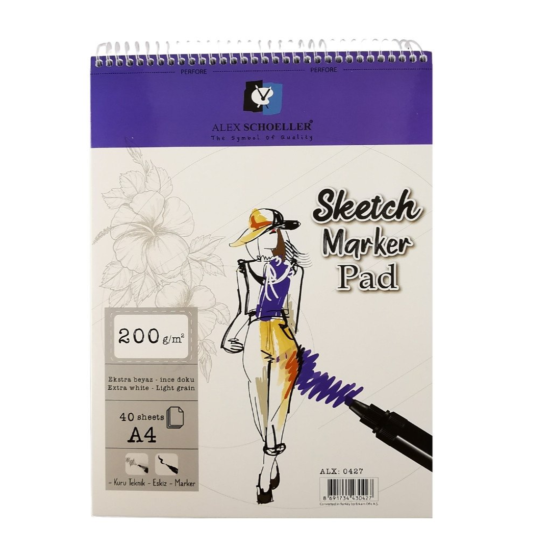 Alex Schoeller Sketch Marker Pad Eskiz Defteri 200gr A4 40yp Spiralli