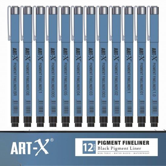 Art-X Pigment Fineliner Teknik Çizim Kalem Seti 12'li