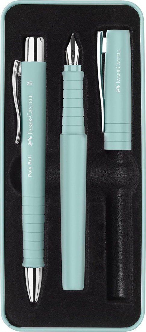 Faber Castell Grip 2011 Hediye Seti Gök Mavisi Metal Kutu Dolma Kalem Ve Tükenmez Kalem Yedek Kartuş