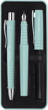 Faber Castell Grip 2011 Hediye Seti Gök Mavisi Metal Kutu Dolma Kalem Ve Tükenmez Kalem Yedek Kartuş