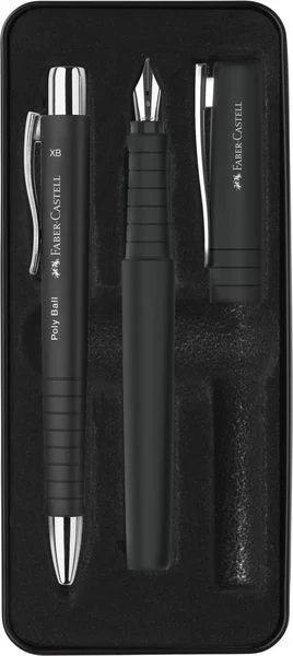 Faber Castell Grip 2011 Hediye Seti Siyah Metal Kutu Dolma Kalem Ve Tükenmez Kalem Yedek Kartuş
