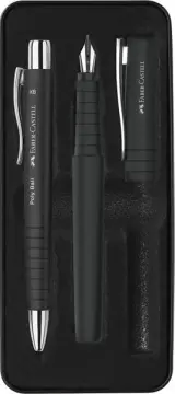 Faber Castell Grip 2011 Hediye Seti Siyah Metal Kutu Dolma Kalem Ve Tükenmez Kalem Yedek Kartuş
