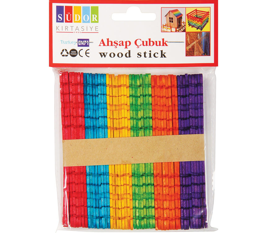 Südor Ahşap Çubuk Geçmeli Renkli 50'li Paket