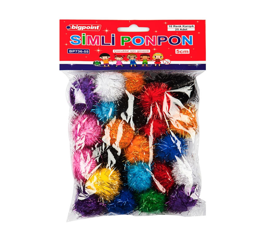 Bigpoint Ponpon Simli 5 cm 10 Renk 25'li Poşet