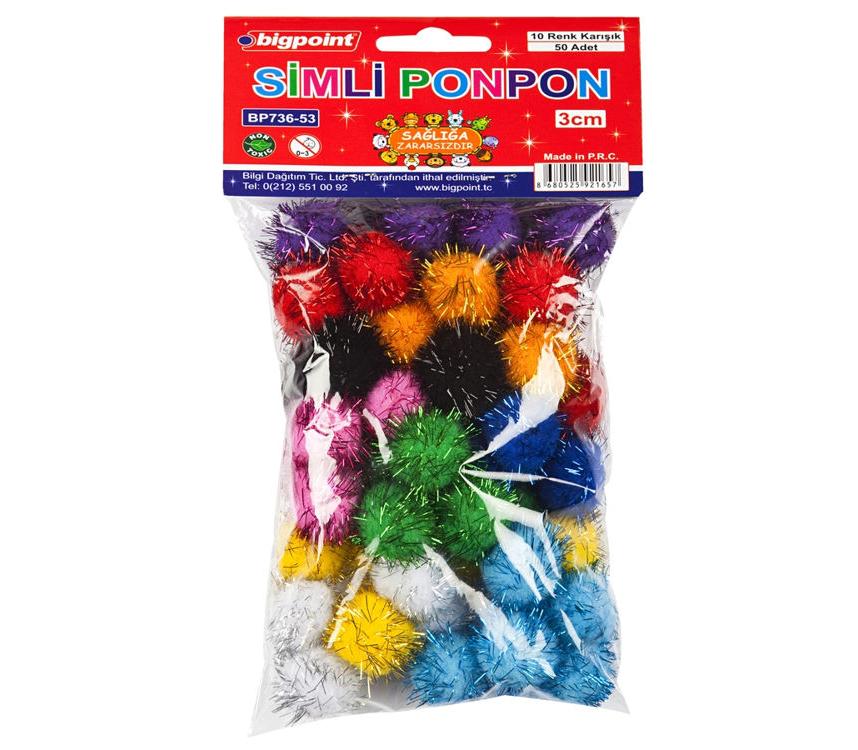 Bigpoint Ponpon Simli 3 cm 10 Renk 50'li Poşet