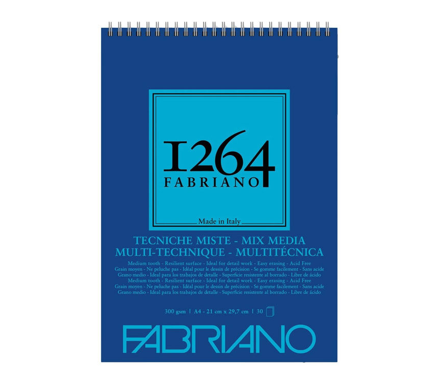 Fabriano 1264 Mix Media Çok Amaçlı Defter 300 gr A4 30 yp Üstten Spiralli