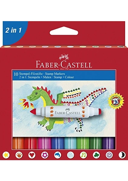 Faber Castell 2IN1 Jumbo Keçeli Kalem Seti 10 Renkli Su Bazlı Kokusuz 155170