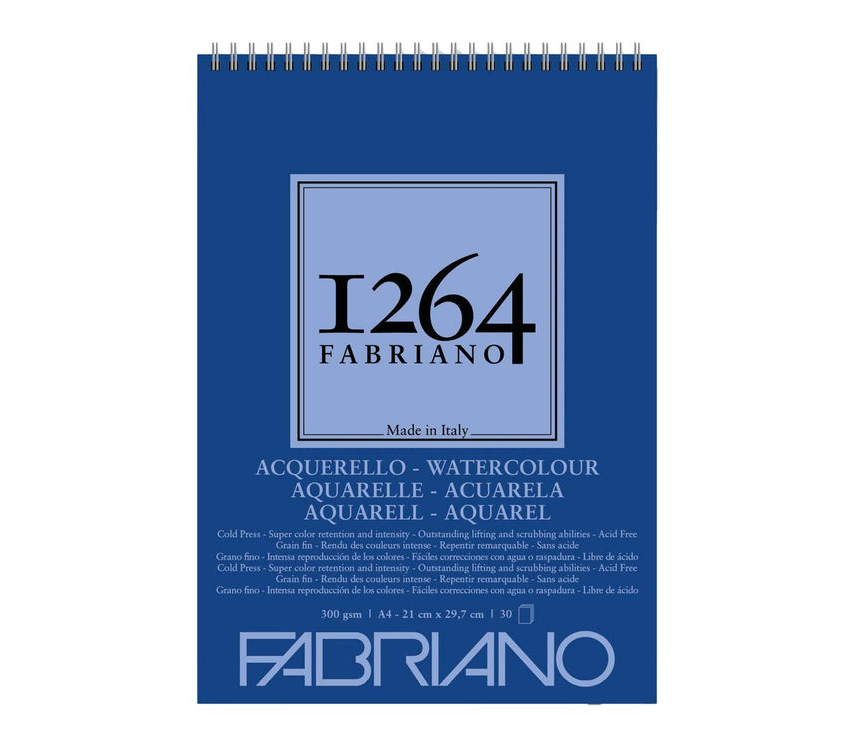 Fabriano 1264 Watercolour Suluboya Defteri 300 gr A4 30 yp Üstten Spiralli