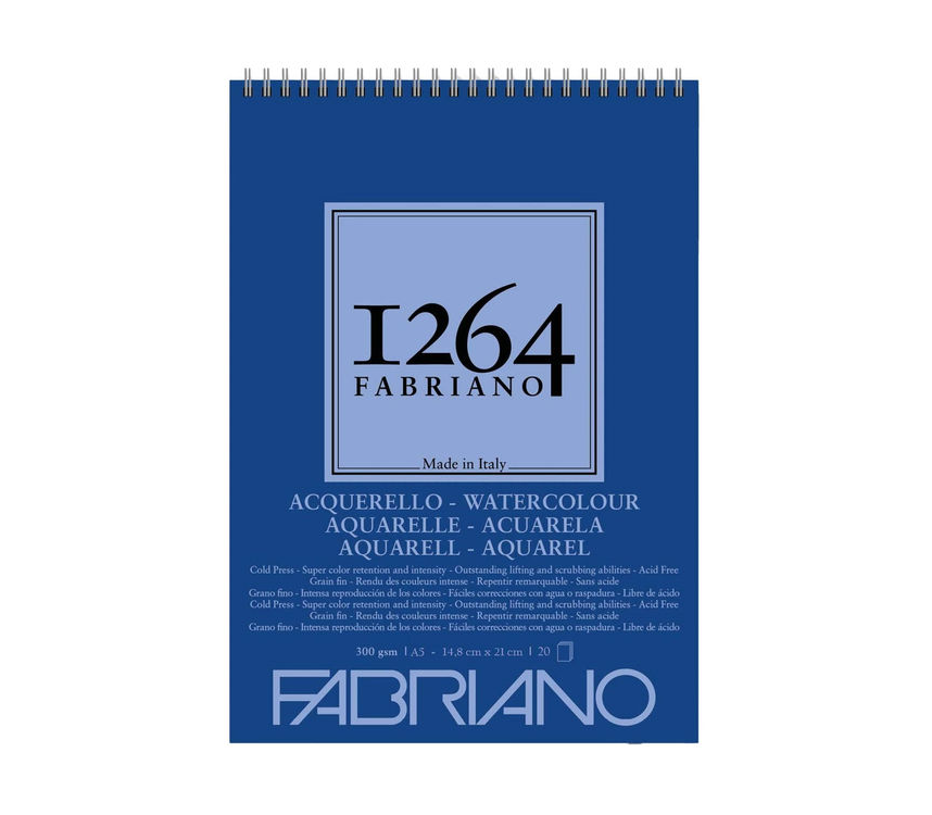 Fabriano 1264 Watercolour Suluboya Defteri 300 gr A5 20 yp Üstten Spiralli
