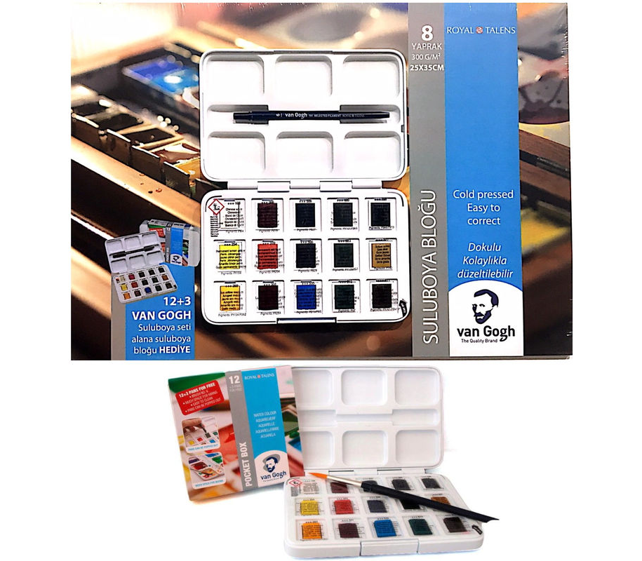Talens Van Gogh Tablet Suluboya Seti 12+3 Defter Hediyeli