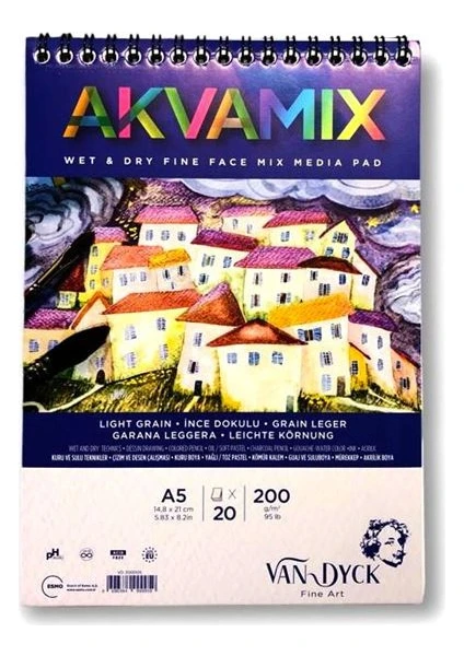 Van Dyck Akvamix Çok Amaçlı Defter A5 200GR Spiralli 20 Yaprak