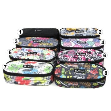 Okapi Oval Tek Gözlü Fermuarlı Bez Kalem Kutusu Desenli Okp-121