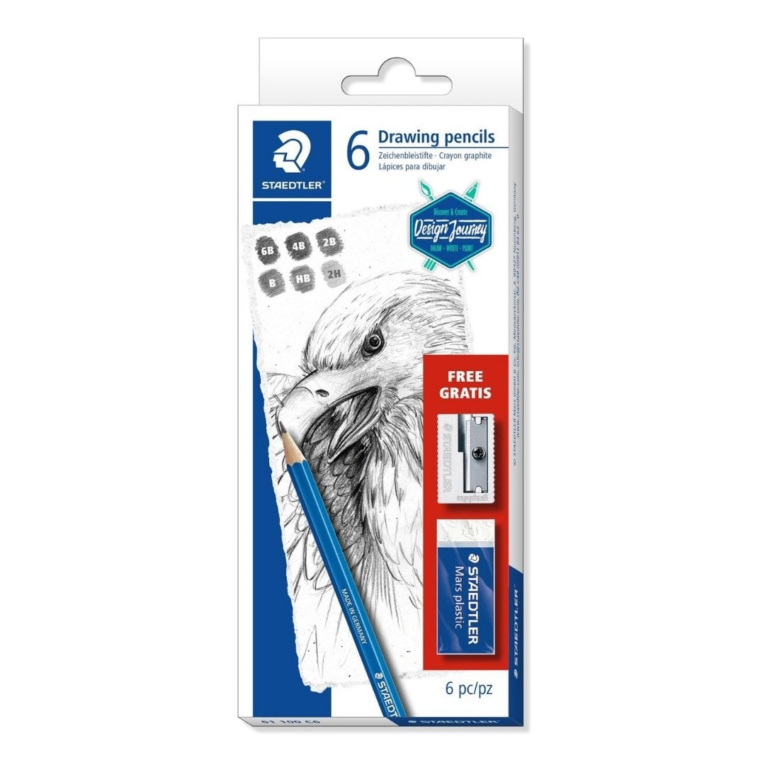 Staedtler Mars Lumograph 100 Dereceli Eskiz Kalem Seti 6lı Kalemtraş ve Silgi Hediyeli