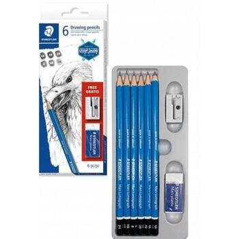 Staedtler Mars Lumograph 100 Dereceli Eskiz Kalem Seti 6lı Kalemtraş ve Silgi Hediyeli