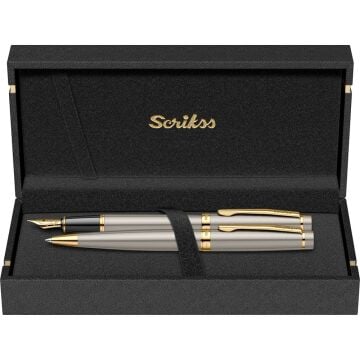 Scrikss 38 Saten Altın Dolma + Tükenmez Kalem Seti